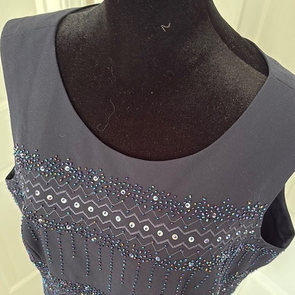 R&M Richards Dark Navy Embellished Evening Top - Picture 12 of 12